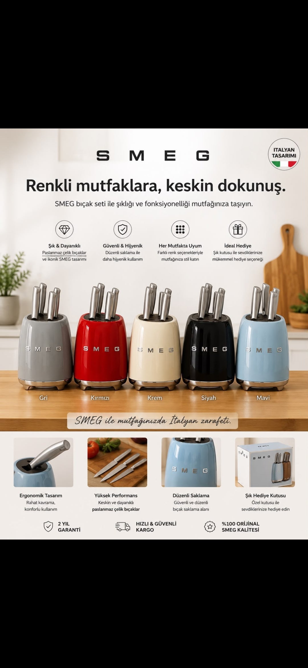 SMEG 50’s Style 6’lı Standlı Bıçak Seti